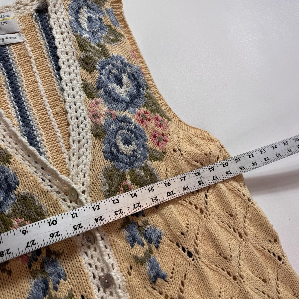 Y2K Marisa Christina Sweater Vest Womens XL Blue Floral Knit Boho Knit Granny - Picture 5 of 9